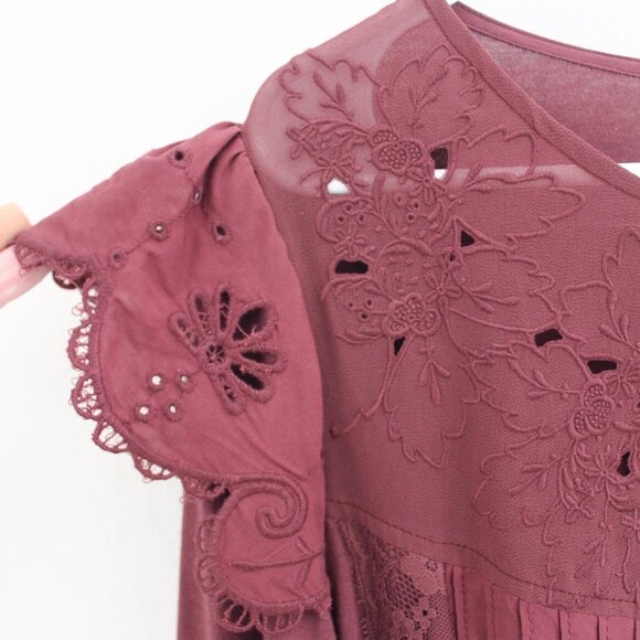 Anthropologie x Tiny Long-Sleeve Crescent Ruffled Lace Top Size Medium EUC - Picture 7 of 11